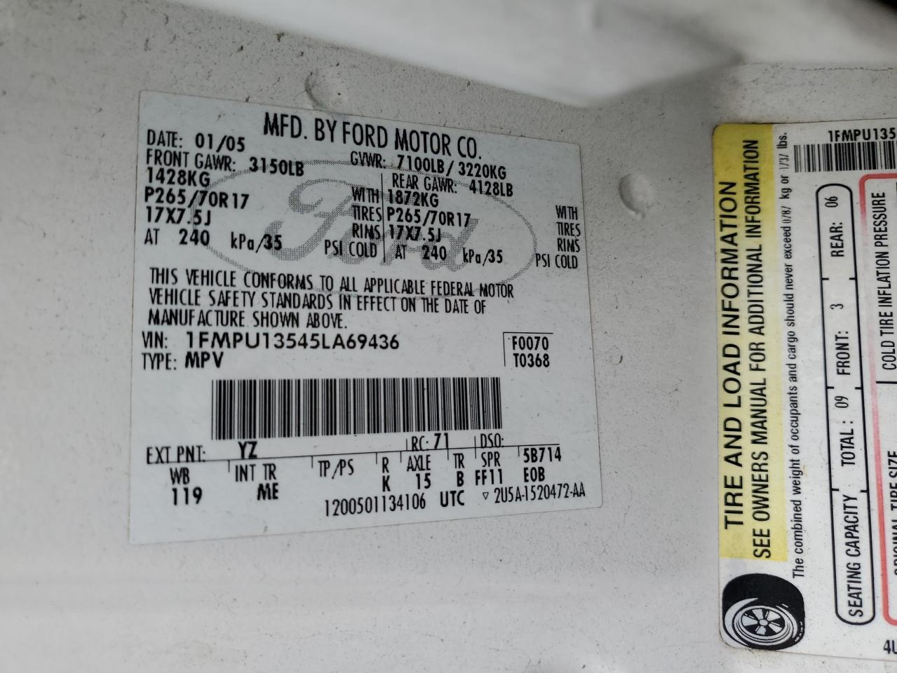 2005 Ford Expedition Xls VIN: 1FMPU13545LA69436 Lot: 53559915