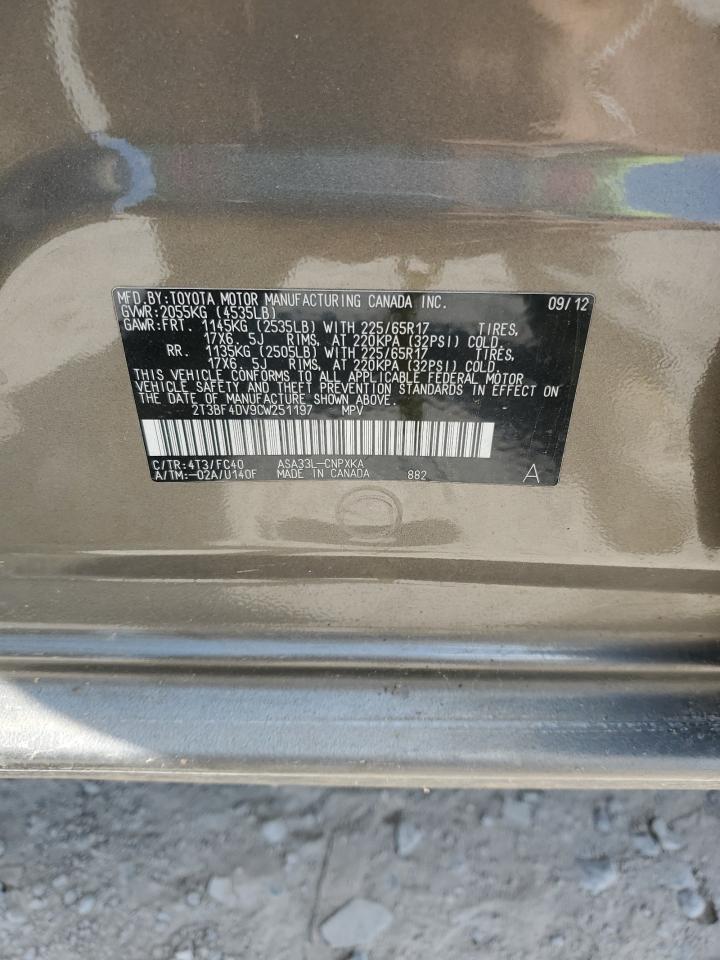 2012 Toyota Rav4 VIN: 2T3BF4DV9CW251197 Lot: 54673375