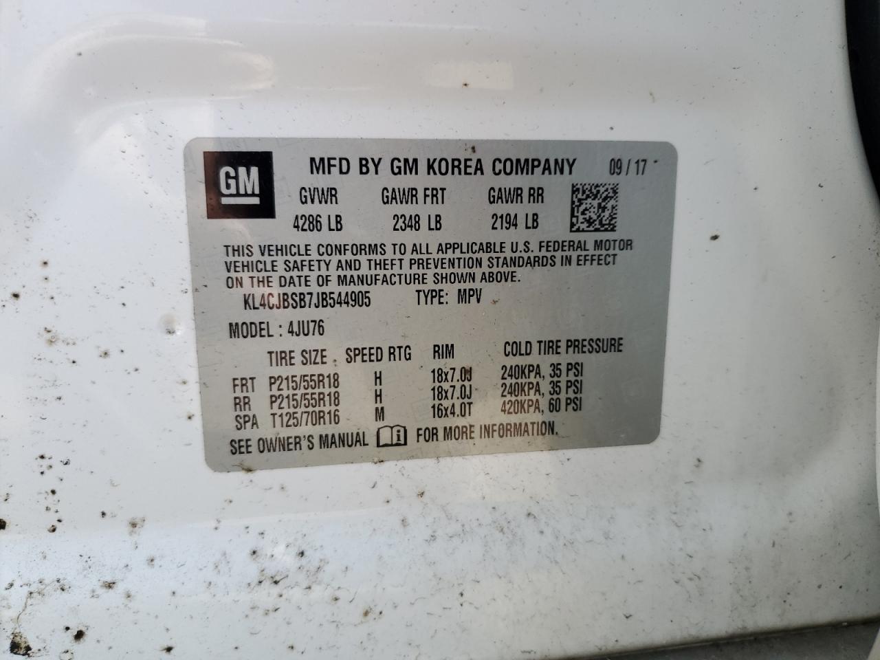 2018 Buick Encore Preferred Ii VIN: KL4CJBSB7JB544905 Lot: 51376585