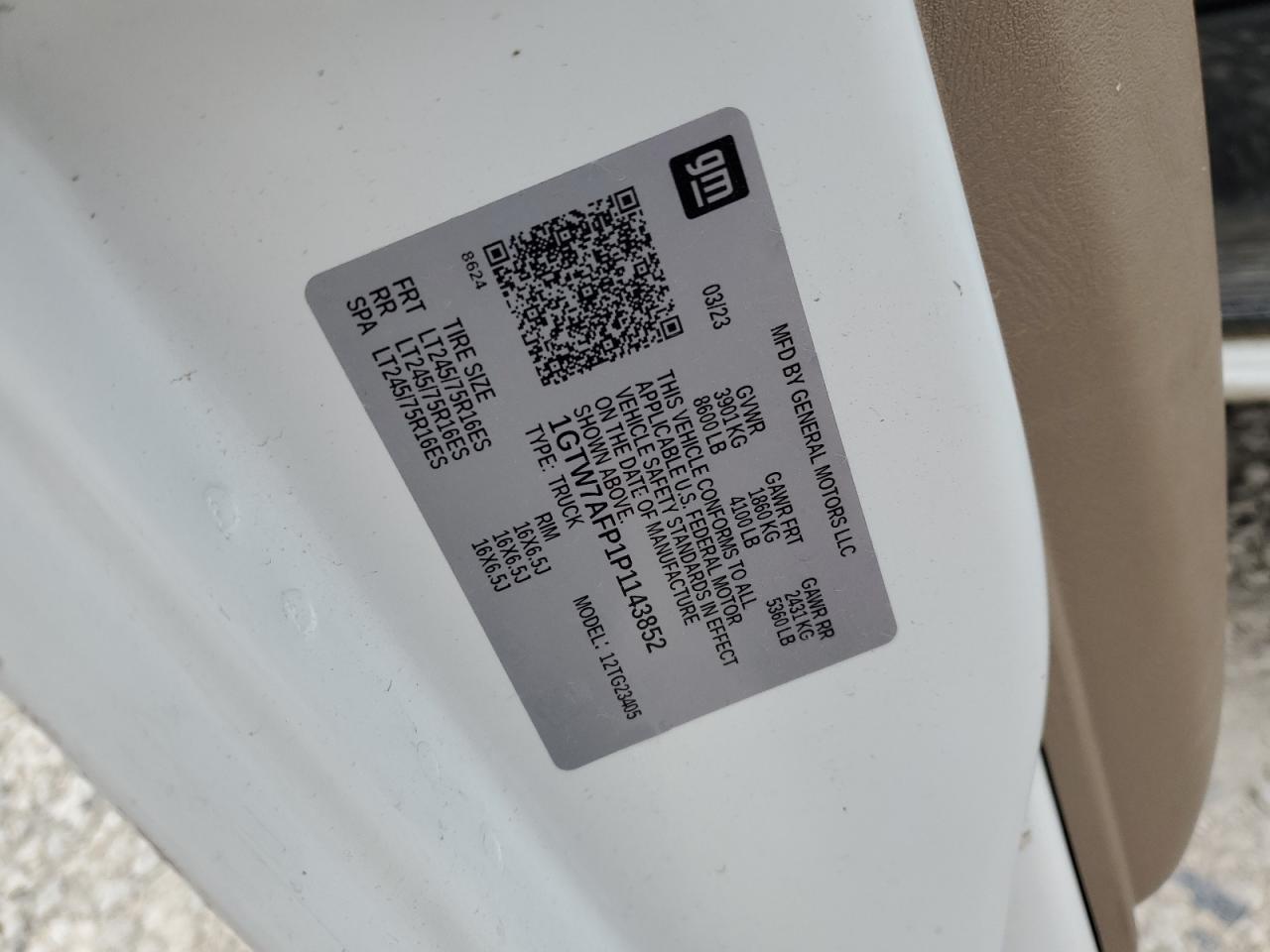2023 GMC Savana G2500 VIN: 1GTW7AFP1P1143852 Lot: 54790315