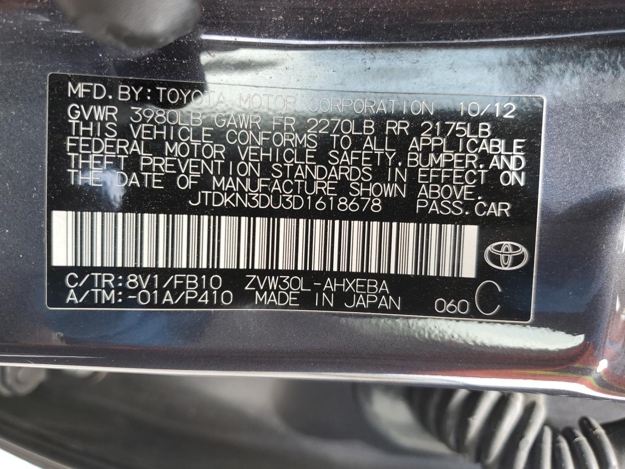 2013 Toyota Prius VIN: JTDKN3DU3D1618678 Lot: 53292295