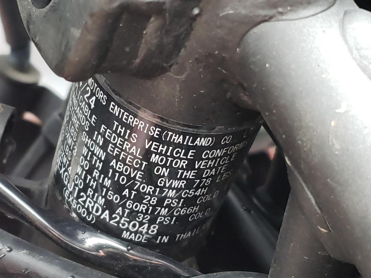 2024 Kawasaki Ex500 A VIN: ML5EXGJ12RDA25048 Lot: 52901695