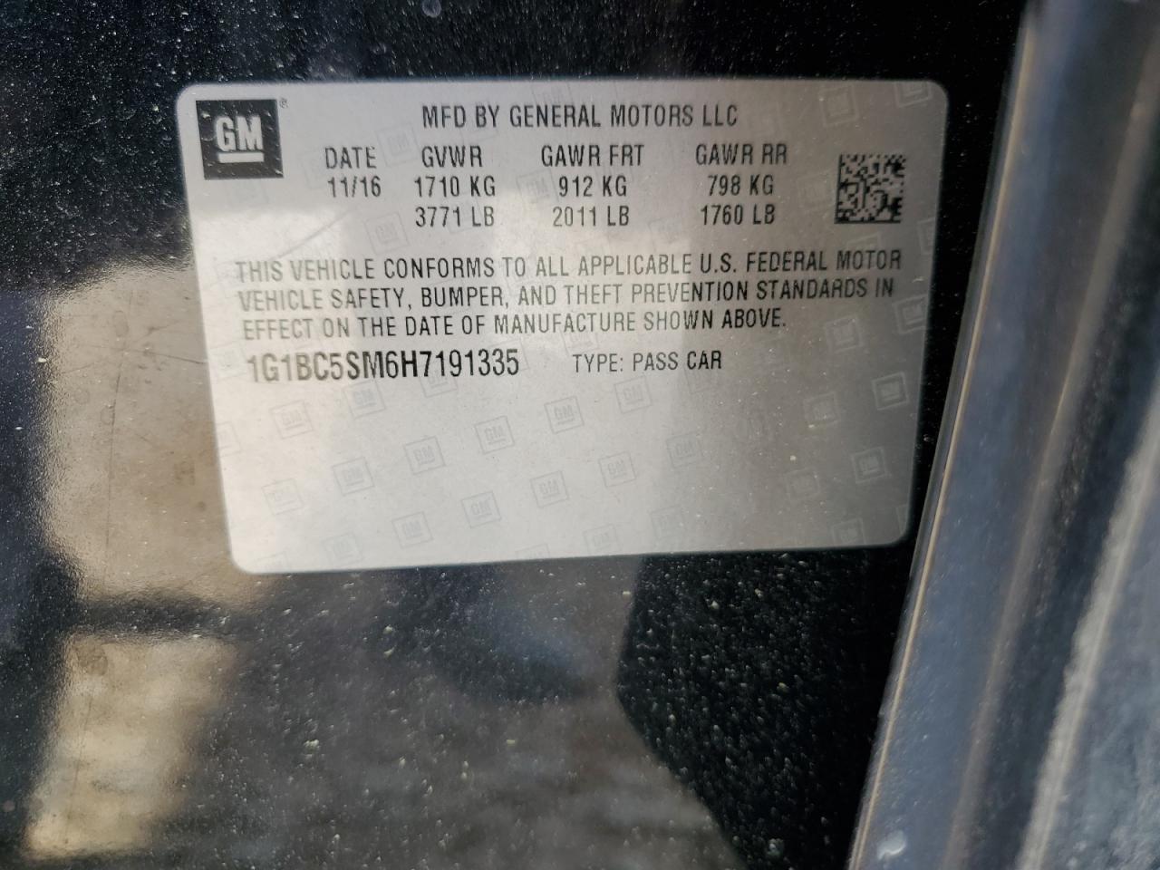 2017 Chevrolet Cruze Ls VIN: 1G1BC5SM6H7191335 Lot: 53045875