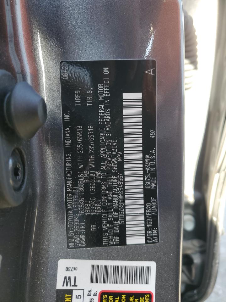 2021 Toyota Highlander Xle VIN: 5TDGZRBH8MS548567 Lot: 53362795