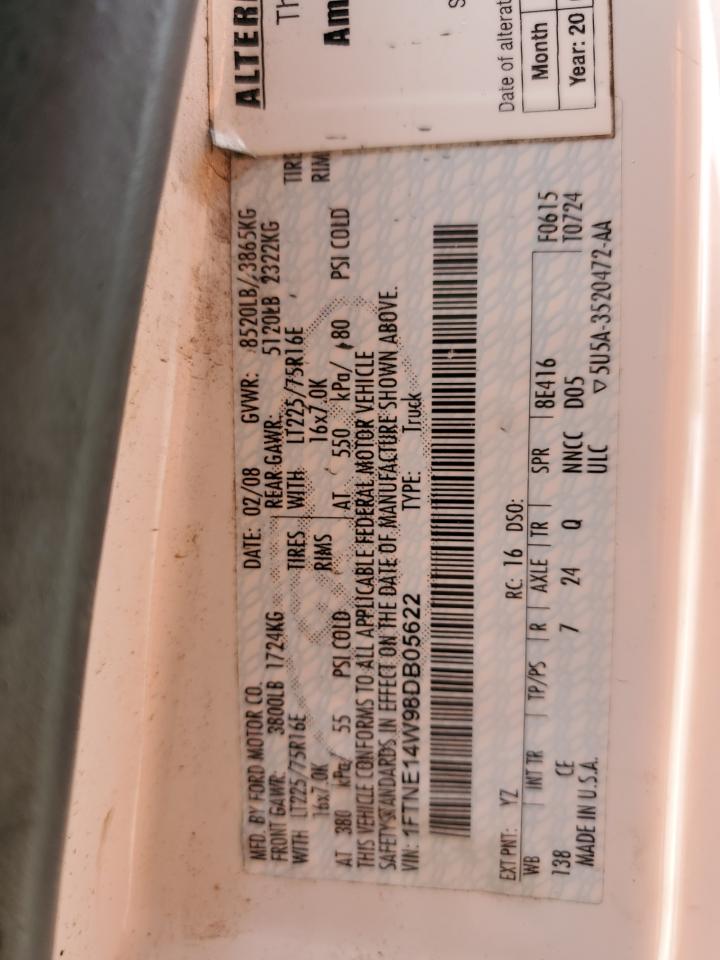 2008 Ford Econoline E150 Van VIN: 1FTNE14W98DB05622 Lot: 52130385
