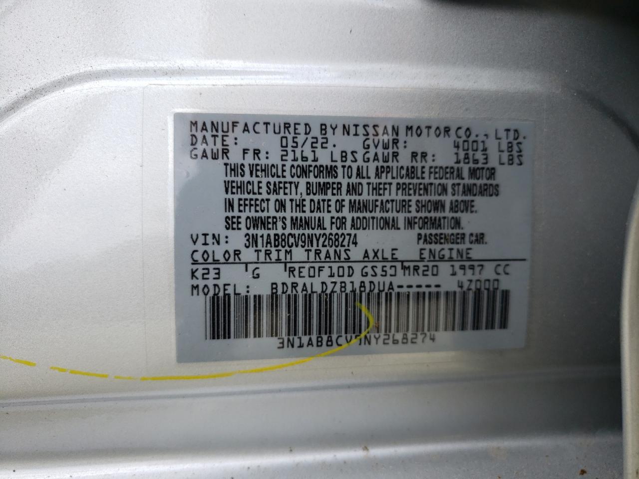 2022 Nissan Sentra Sv VIN: 3N1AB8CV9NY268274 Lot: 54667245