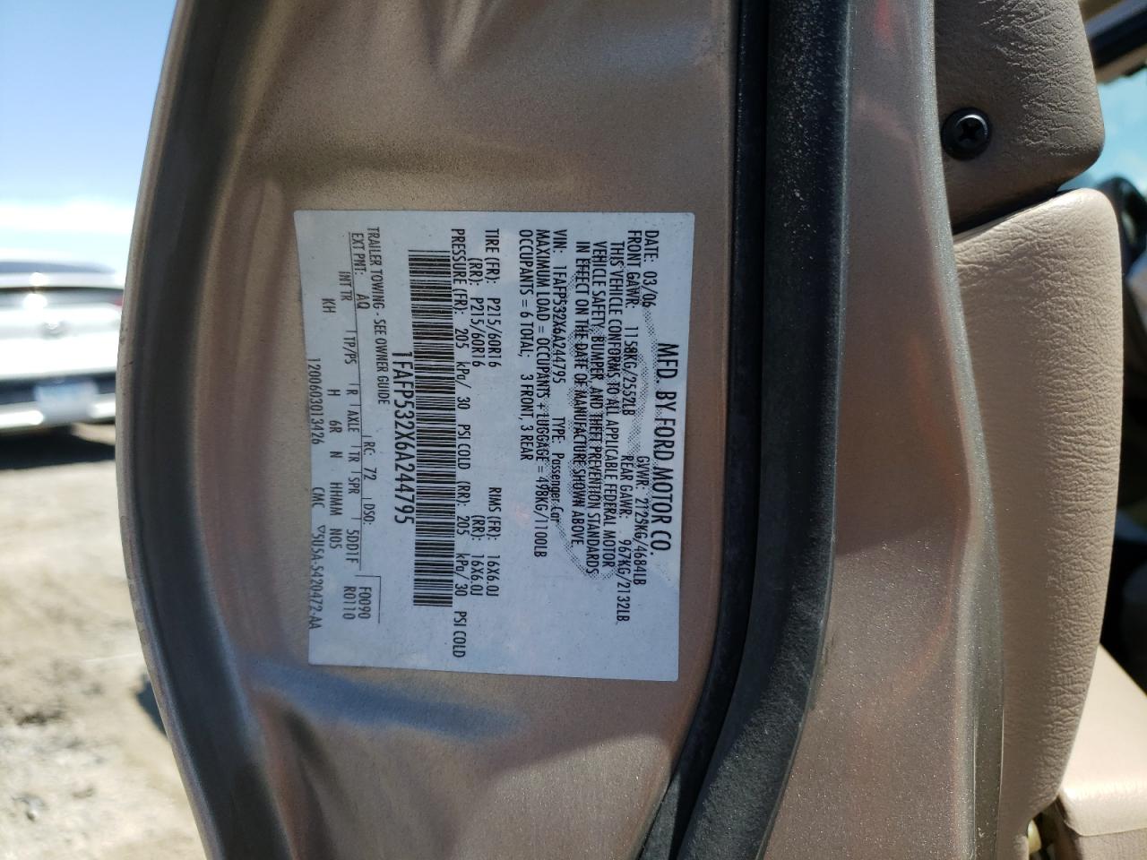 2006 Ford Taurus Se VIN: 1FAFP532X6A244795 Lot: 55100545