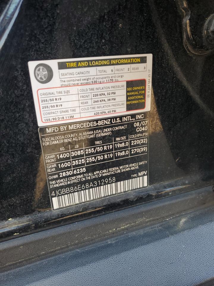 2008 Mercedes-Benz Ml 350 VIN: 4JGBB86E68A312958 Lot: 52332325