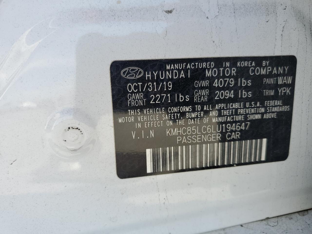 2020 Hyundai Ioniq Sel VIN: KMHC85LC6LU194647 Lot: 87038704