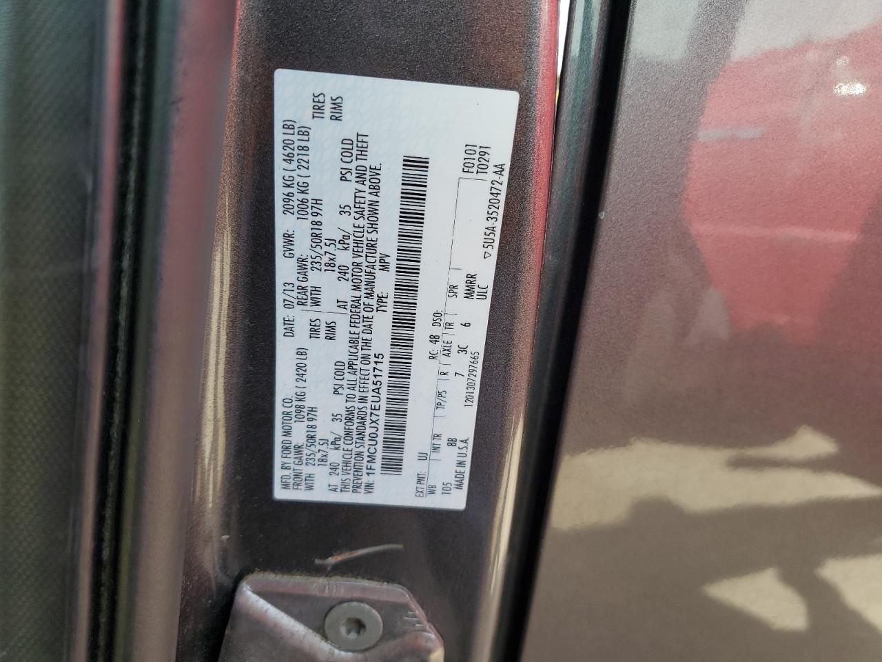 2014 Ford Escape Titanium VIN: 1FMCU0JX7EUA51715 Lot: 55026305