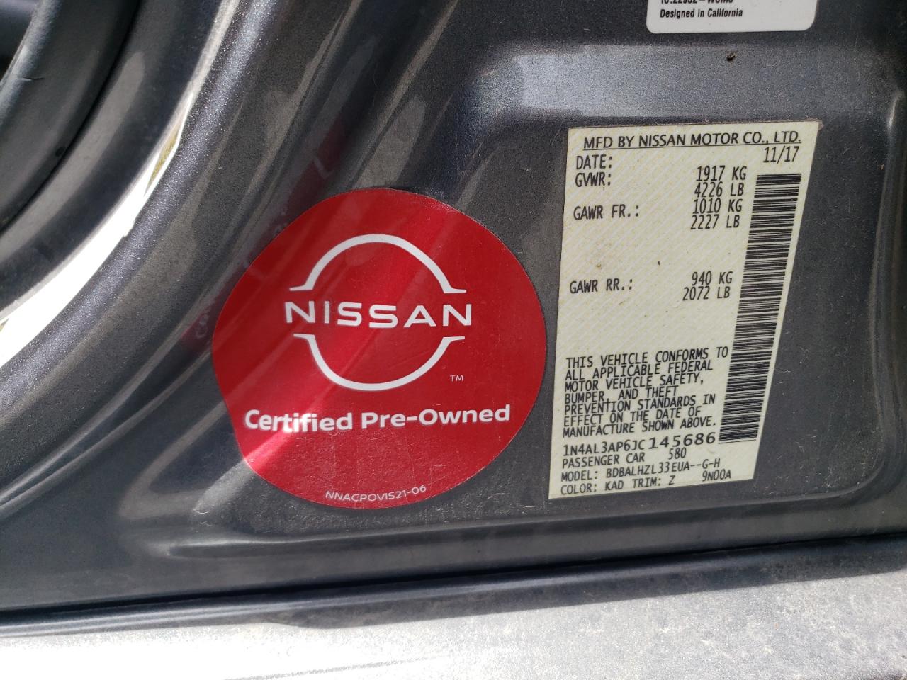 2018 Nissan Altima 2.5 VIN: 1N4AL3AP6JC145686 Lot: 55047915