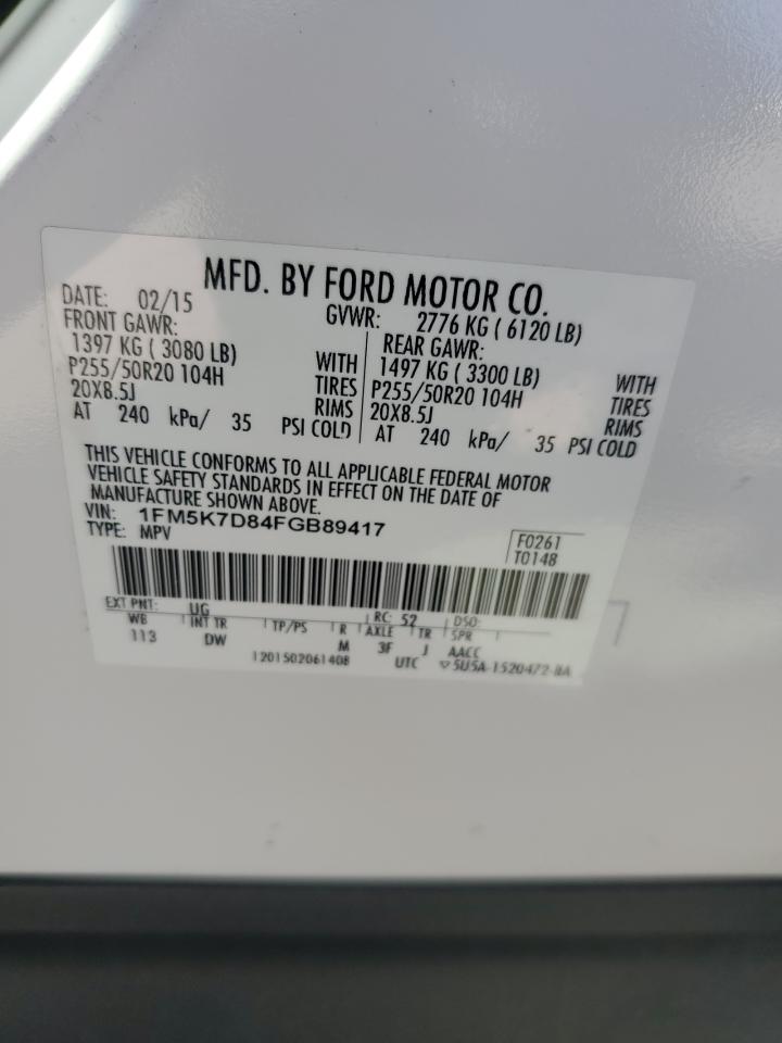2015 Ford Explorer Xlt VIN: 1FM5K7D84FGB89417 Lot: 52807665
