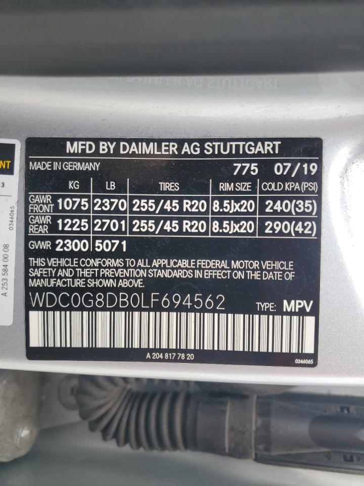 2020 Mercedes-Benz Glc 300 VIN: WDC0G8DB0LF694562 Lot: 54230505