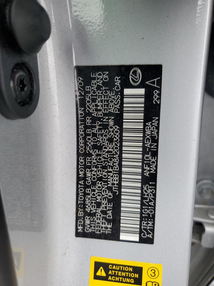 2010 Lexus Hs 250H VIN: JTHBB1BA8A2023609 Lot: 52619555