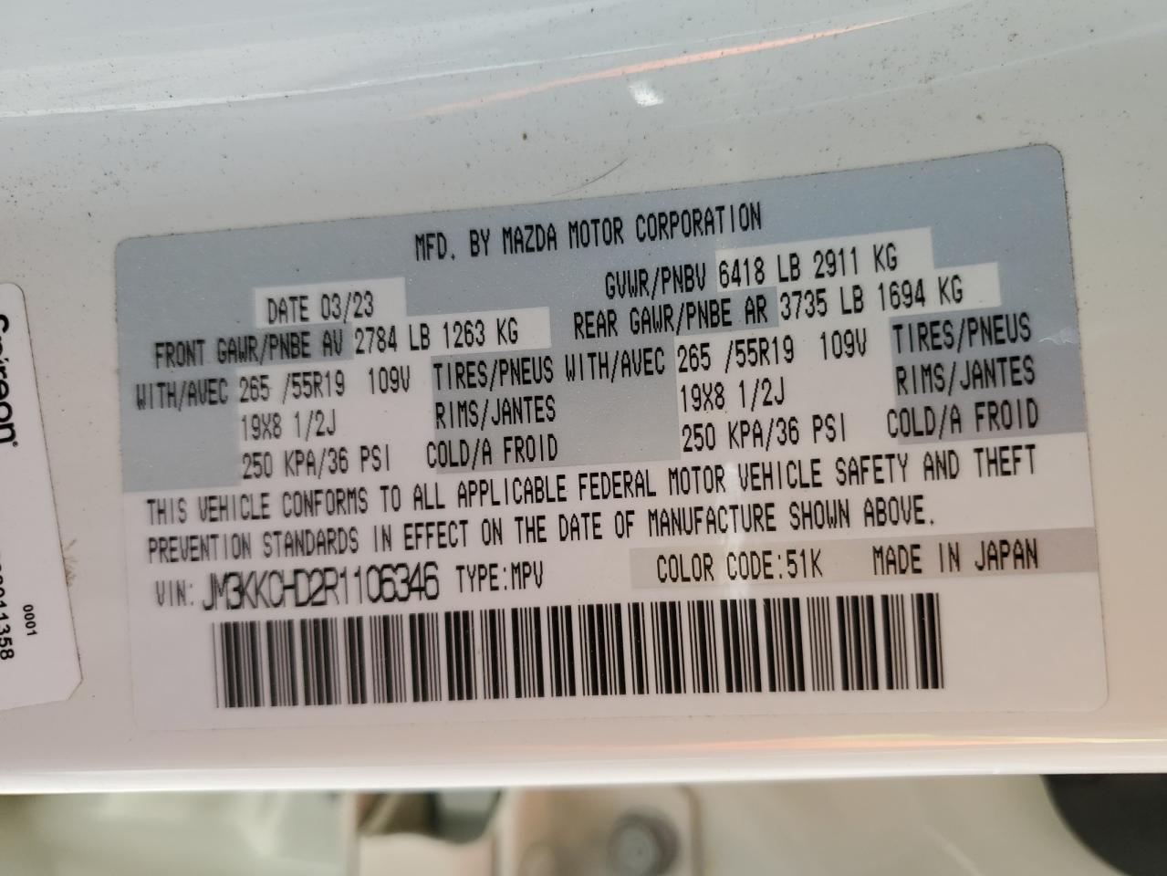 2024 Mazda Cx-90 Preferred Plus VIN: JM3KKCHD2R1106346 Lot: 53353995