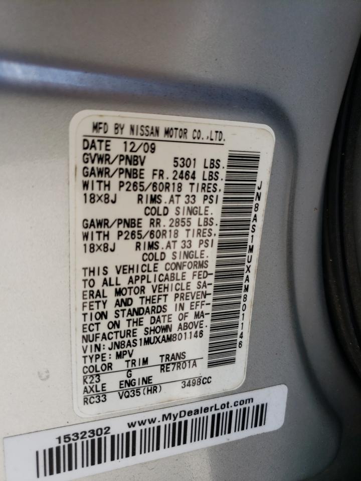 2010 Infiniti Fx35 VIN: JN8AS1MUXAM801146 Lot: 54767945