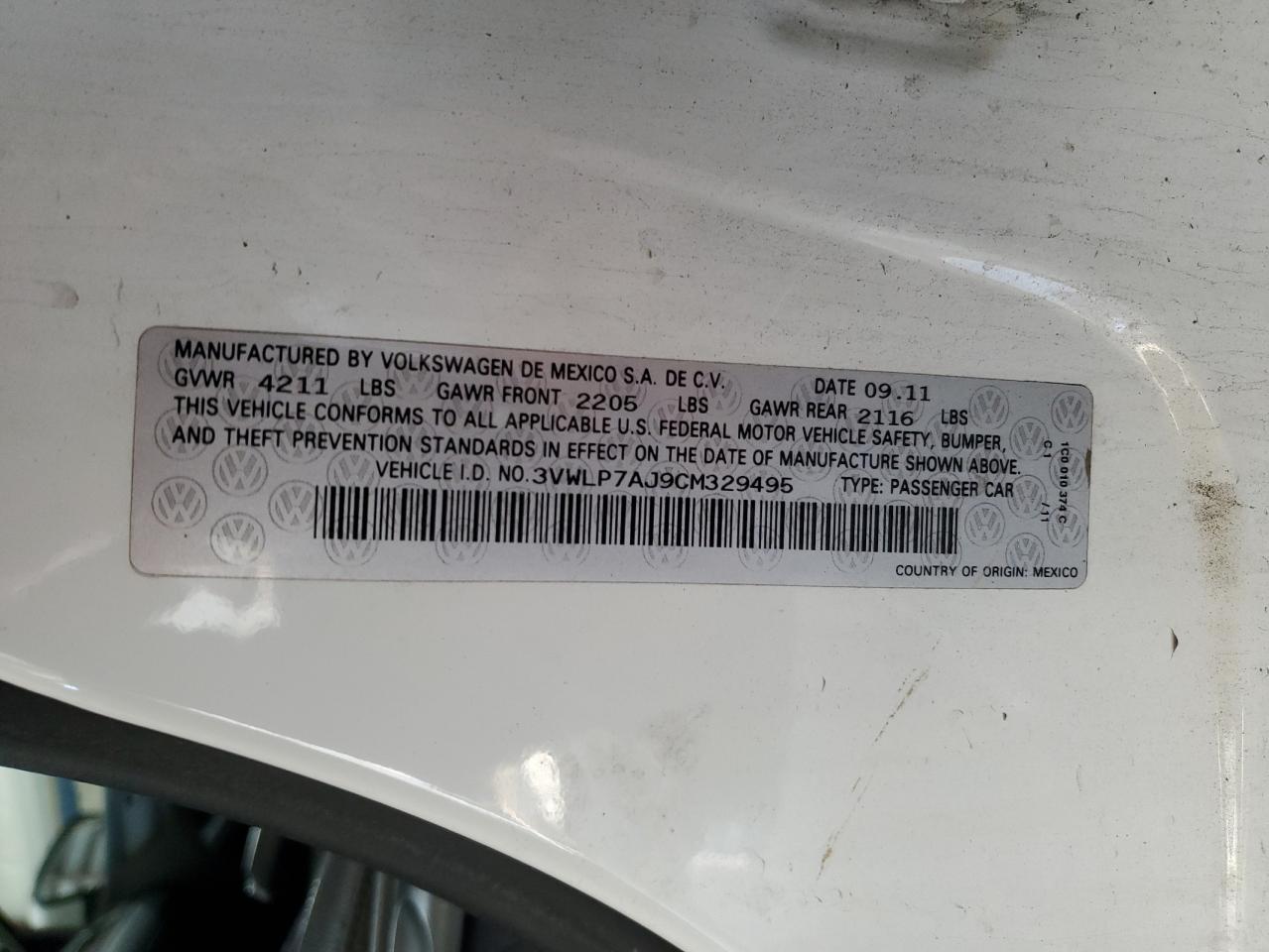 2012 Volkswagen Jetta Sel VIN: 3VWLP7AJ9CM329495 Lot: 54831365