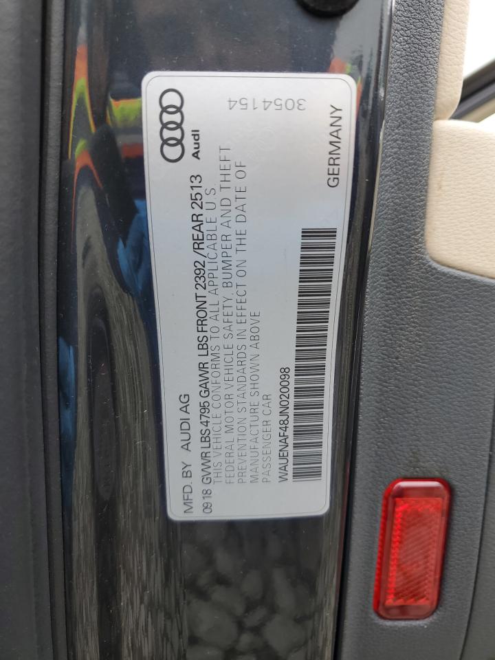 2018 Audi A4 Premium Plus VIN: WAUENAF48JN020098 Lot: 51664075