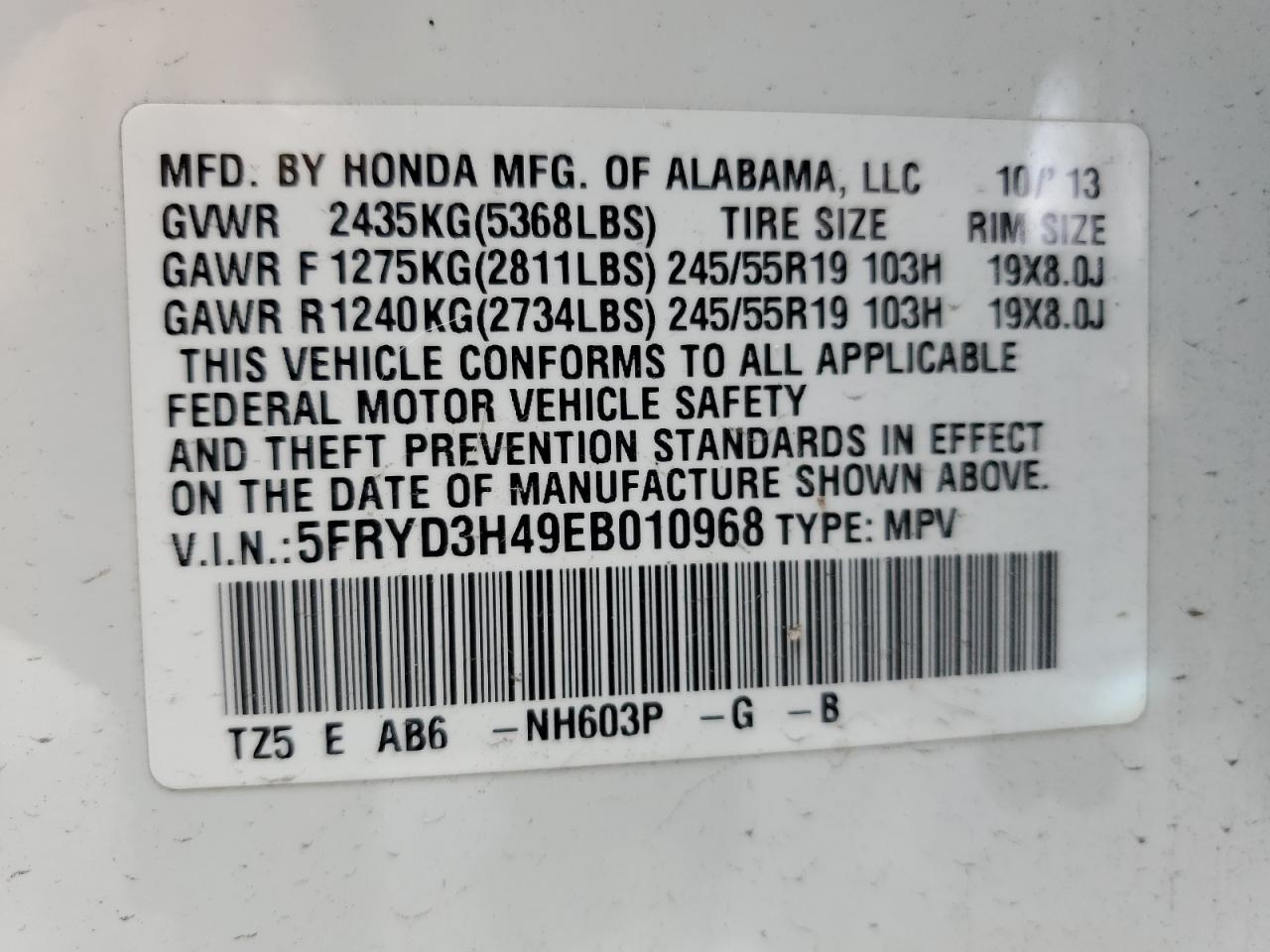2014 Acura Mdx Technology VIN: 5FRYD3H49EB010968 Lot: 52149615