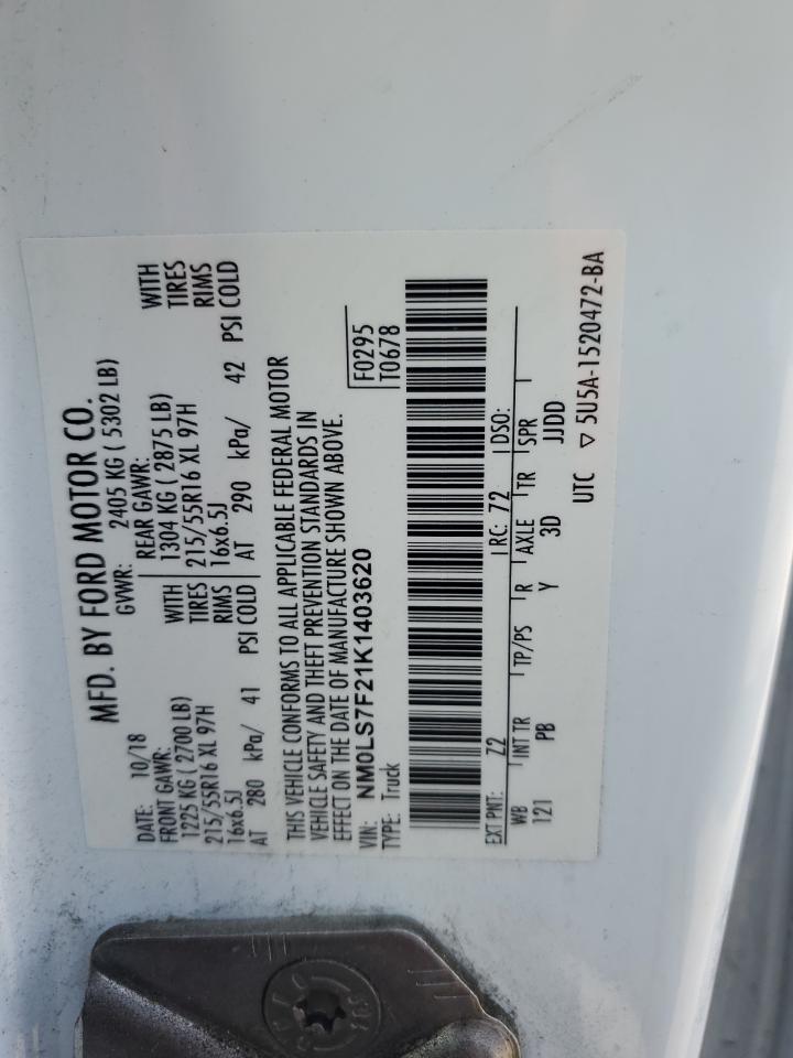 2019 Ford Transit Connect Xlt VIN: NM0LS7F21K1403620 Lot: 51407595