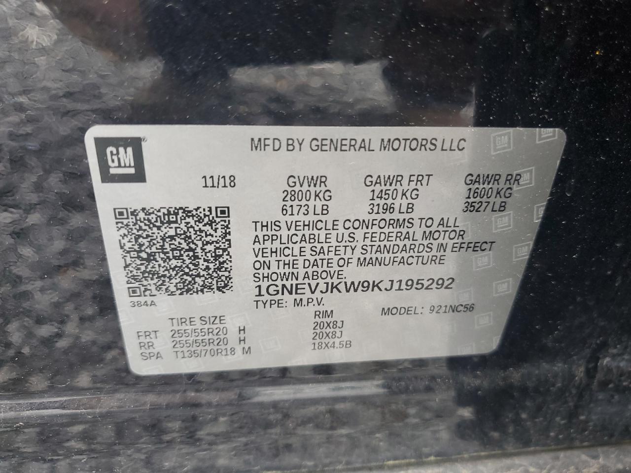 2019 Chevrolet Traverse High Country VIN: 1GNEVJKW9KJ195292 Lot: 54426405