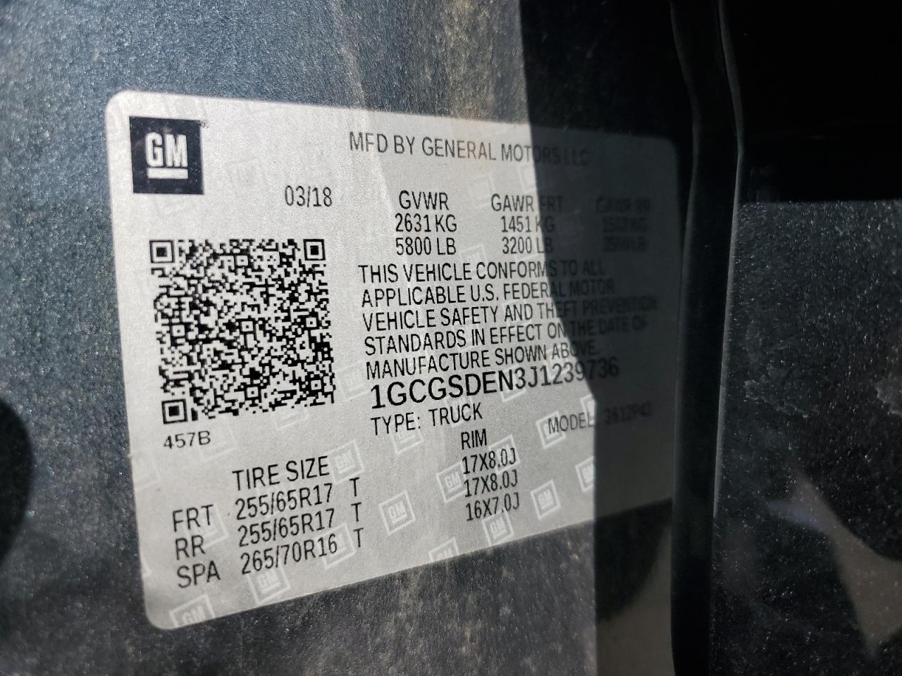 2018 Chevrolet Colorado Z71 VIN: 1GCGSDEN3J1239736 Lot: 54872875