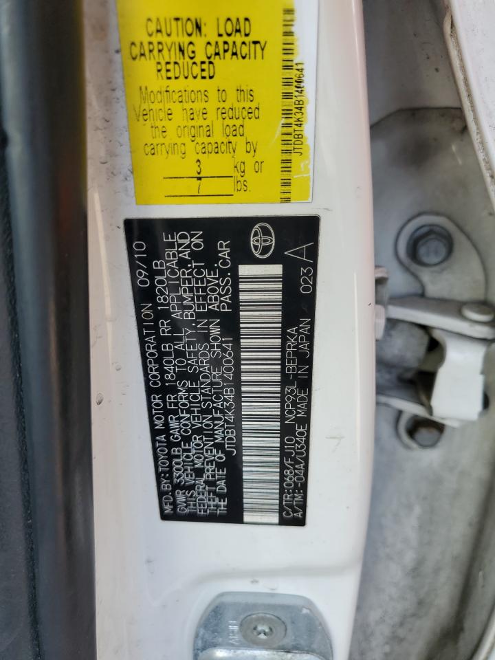 2011 Toyota Yaris VIN: JTDBT4K34B1400641 Lot: 54955015