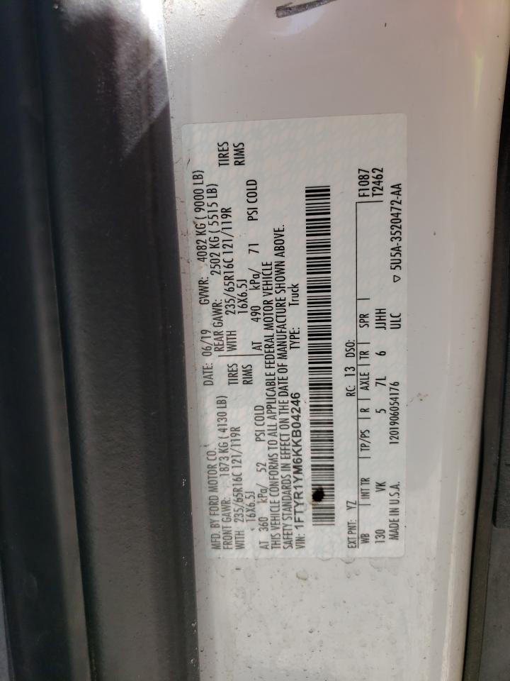 2019 Ford Transit T-250 VIN: 1FTYR1YM6KKB04246 Lot: 55265545