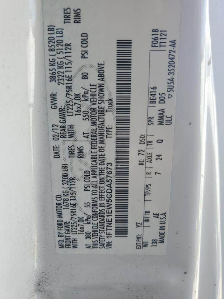 2012 Ford Econoline E150 Van VIN: 1FTNE1EW5CDA57673 Lot: 51788475