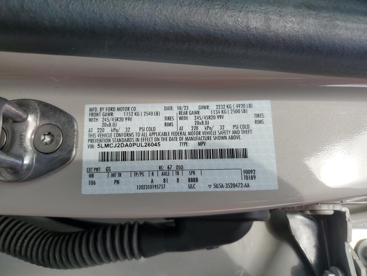 2023 Lincoln Corsair Reserve VIN: 5LMCJ2DA0PUL26045 Lot: 54769475
