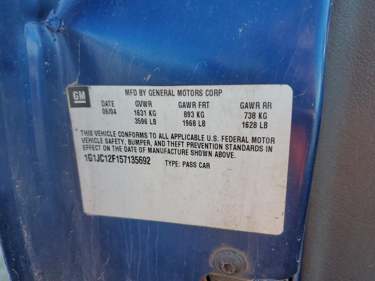 1g1jc12f157135692 1G1JC12F157135692 2005 Chevrolet Cavalier