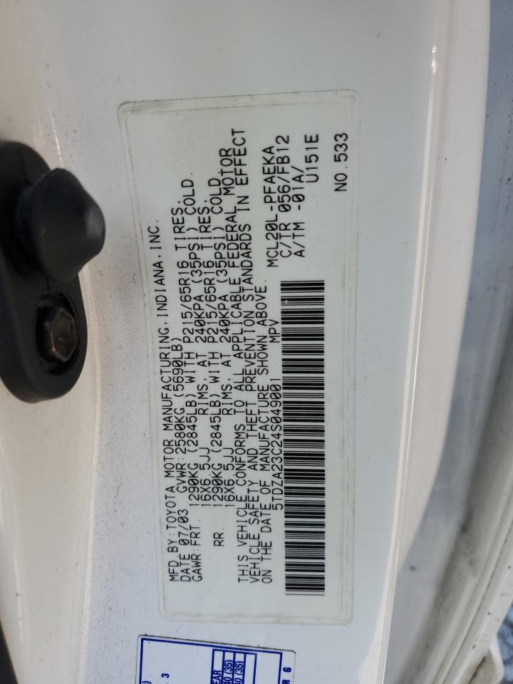 2004 Toyota Sienna Ce VIN: 5TDZA23C24S049001 Lot: 54015845