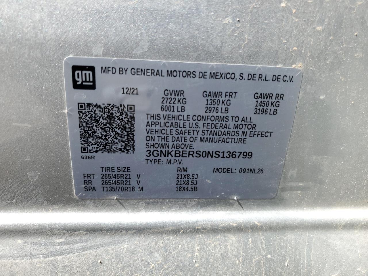2022 Chevrolet Blazer Rs VIN: 3GNKBERS0NS136799 Lot: 52376195