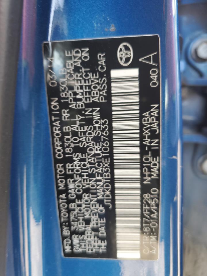 2014 Toyota Prius C VIN: JTDKDTB3XE1067633 Lot: 63877625