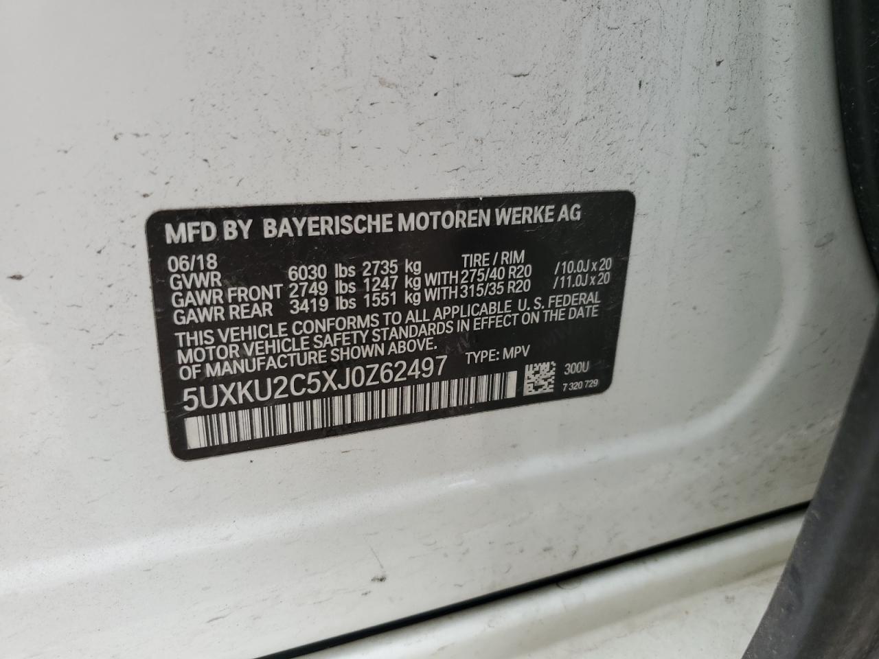 2018 BMW X6 xDrive35I VIN: 5UXKU2C5XJ0Z62497 Lot: 54904575