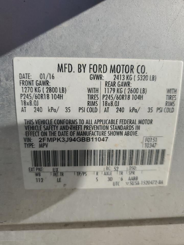2fmpk3j94gbb11047 2FMPK3J94GBB11047 2016 Ford Edge Sel