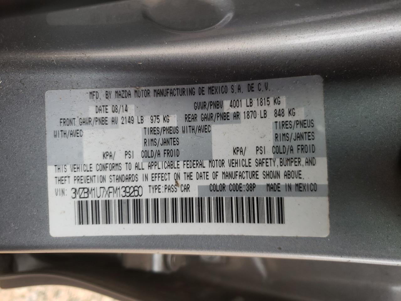 2015 Mazda 3 Sport VIN: 3MZBM1U7XFM139260 Lot: 55016345