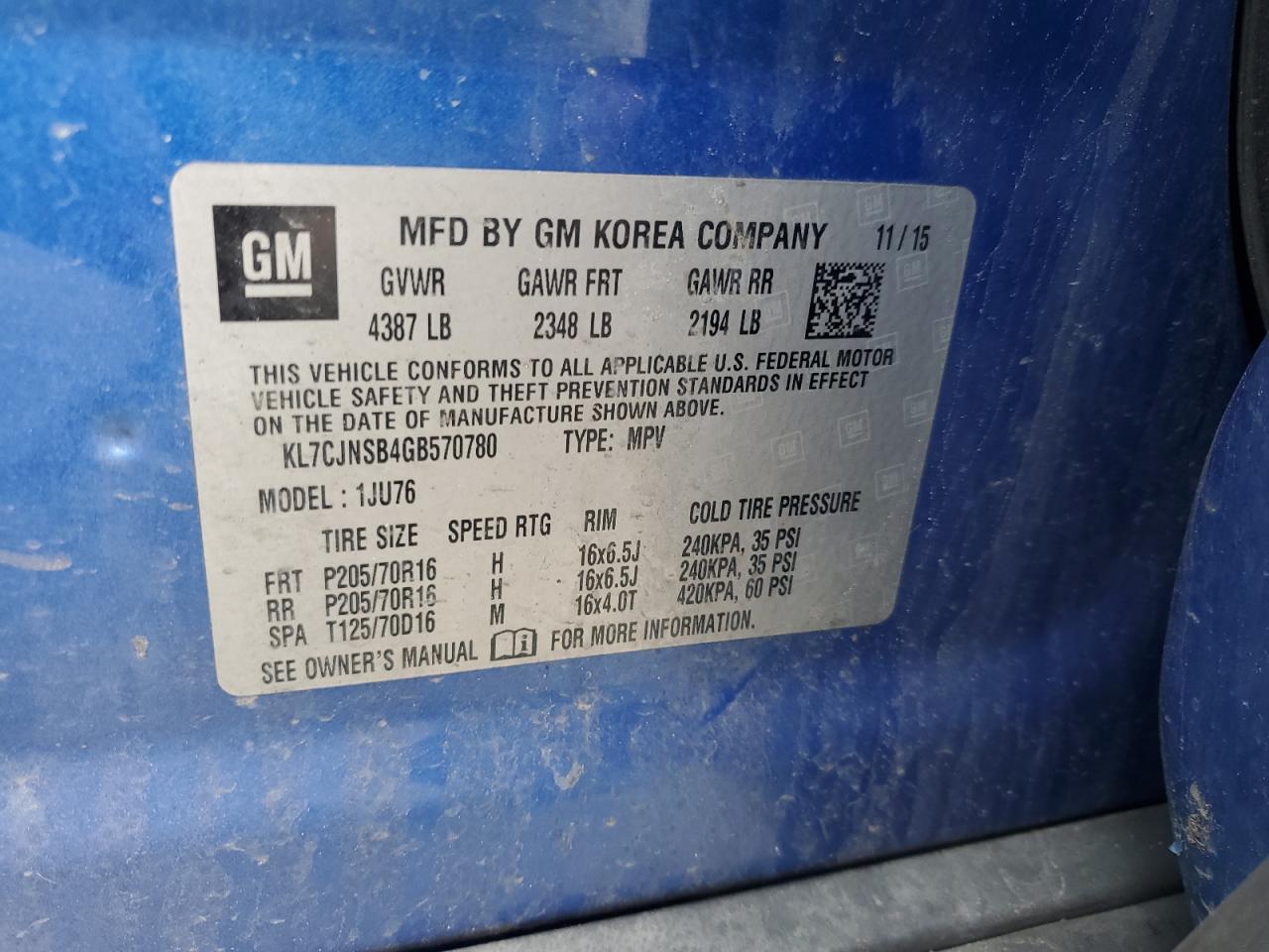 kl7cjnsb4gb570780 KL7CJNSB4GB570780 2016 Chevrolet Trax Ls