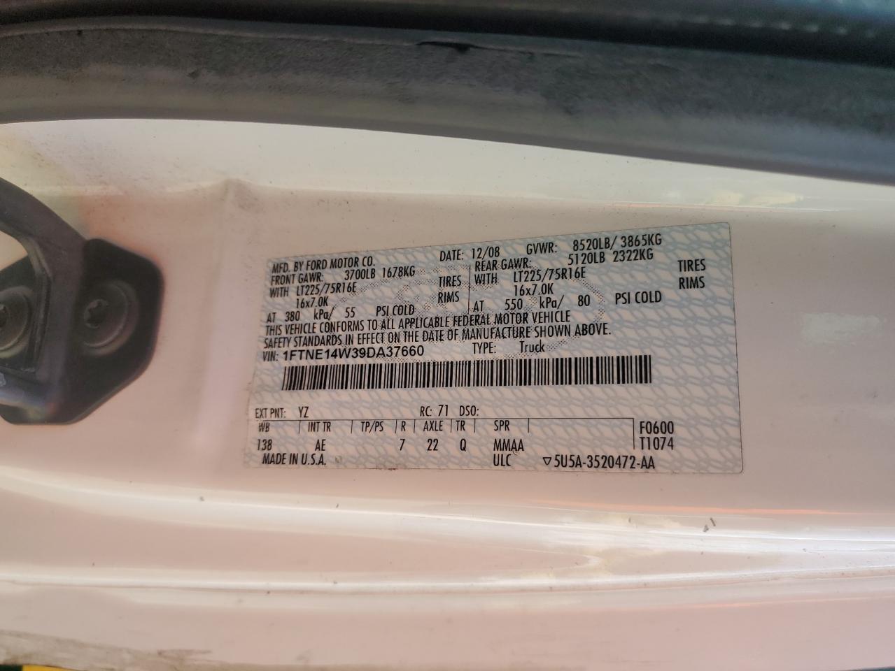 2009 Ford Econoline E150 Van VIN: 1FTNE14W39DA37660 Lot: 51863435