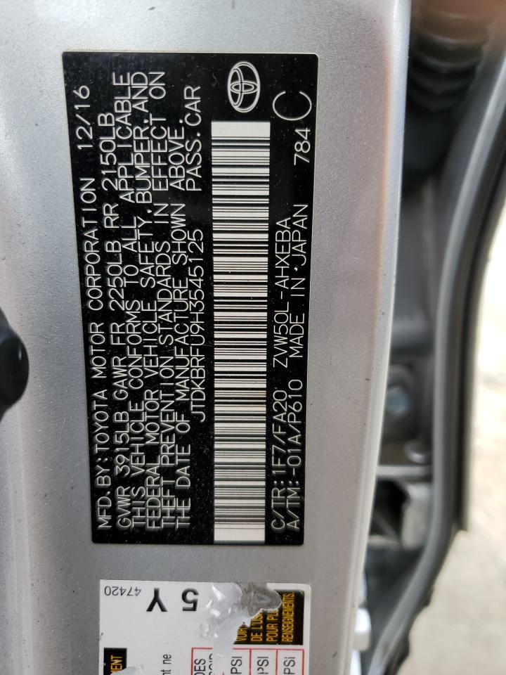 2017 Toyota Prius VIN: JTDKBRFU9H3545125 Lot: 53466065