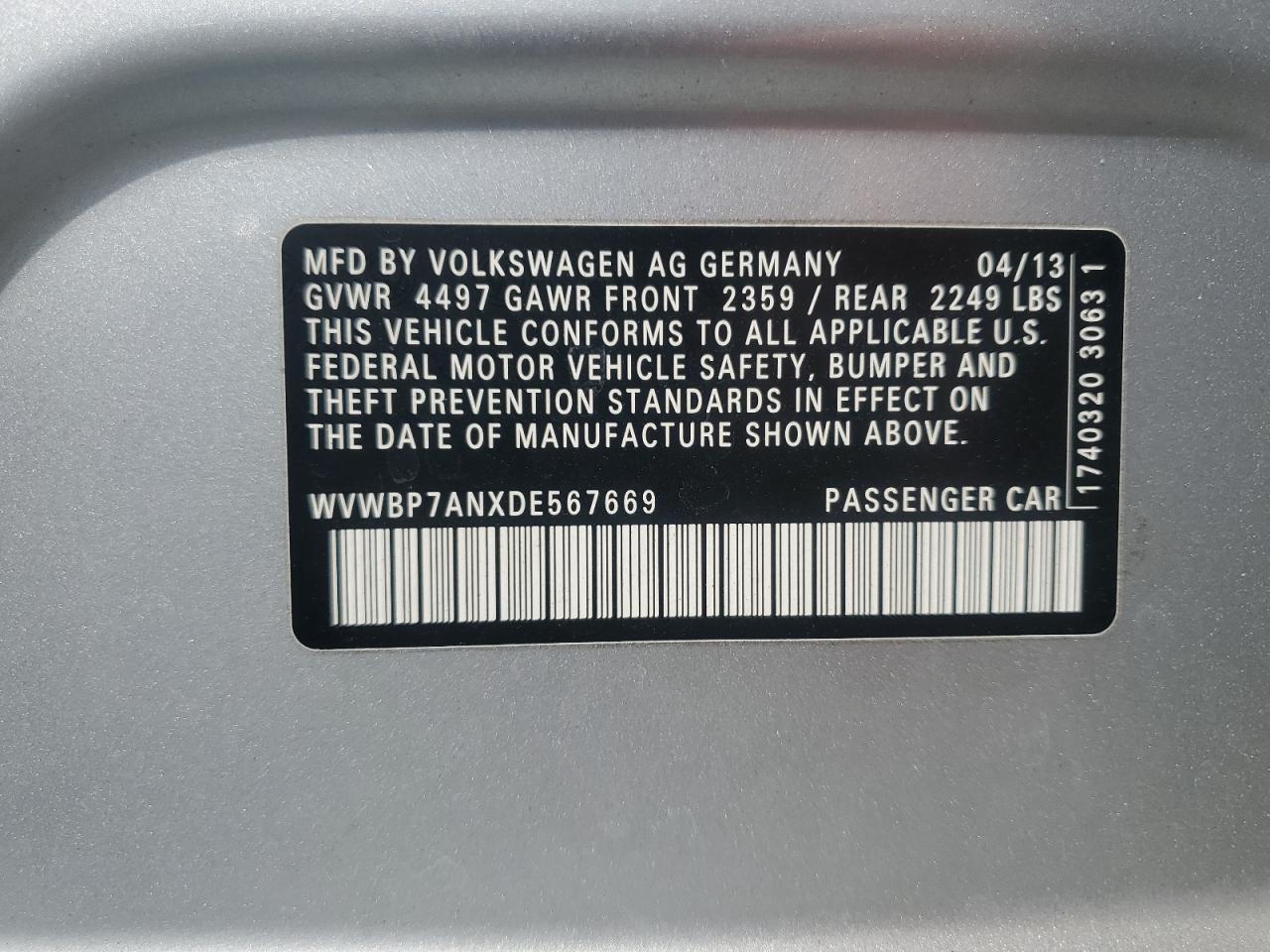2013 Volkswagen Cc Sport VIN: WVWBP7ANXDE567669 Lot: 52072115