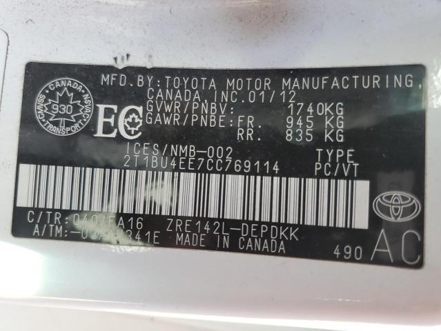2012 TOYOTA COROLLA BASE