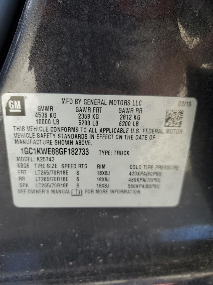 2016 Chevrolet Silverado K2500 Heavy Duty Ltz VIN: 1GC1KWE88GF182733 Lot: 54068745