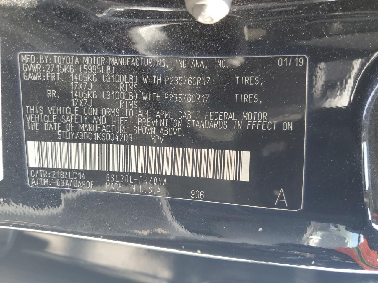 2019 Toyota Sienna Xle VIN: 5TDYZ3DC1KS004203 Lot: 55350195