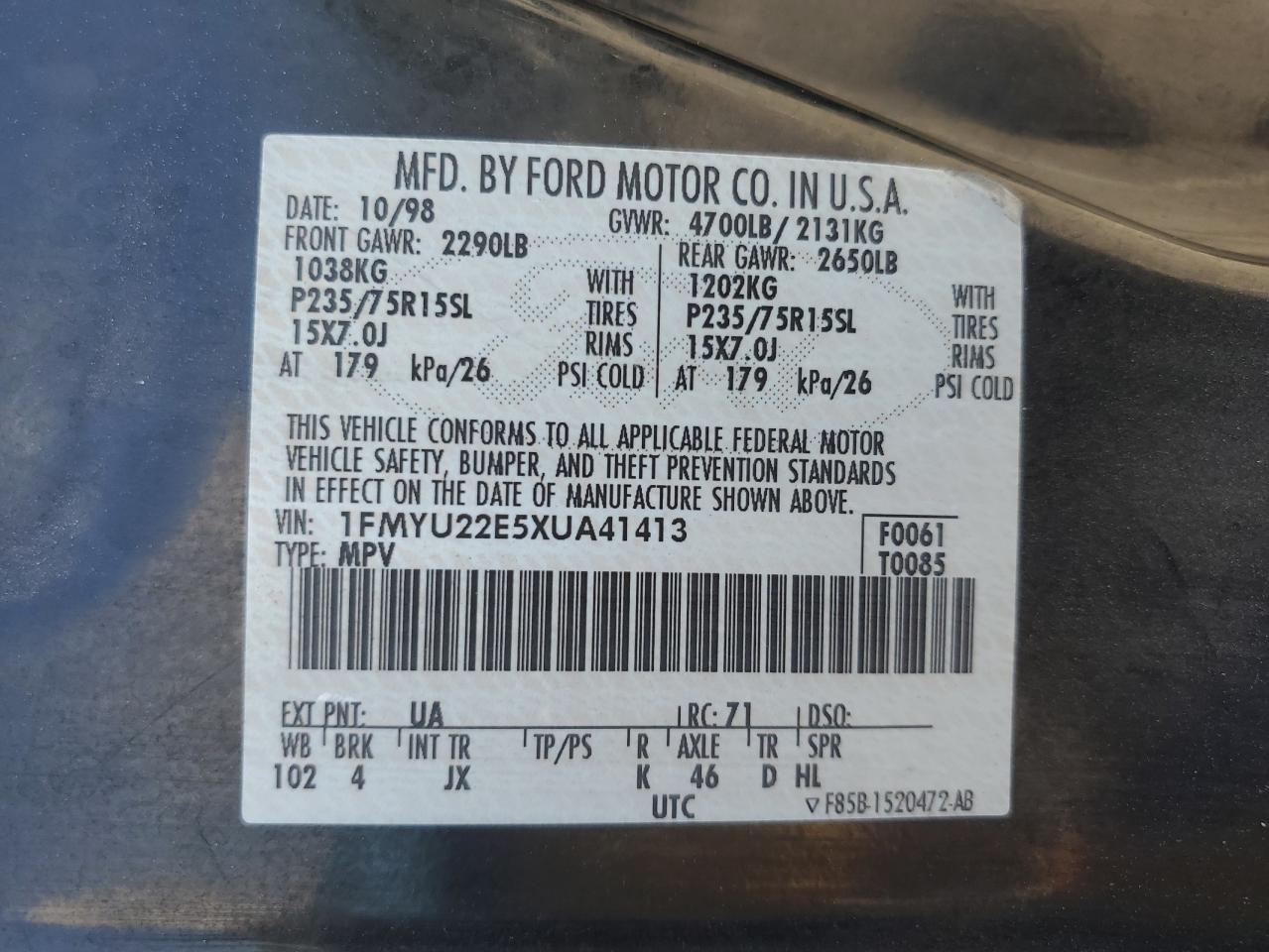 1996 Ford Explorer VIN: 1FMYU22E5XUA41413 Lot: 52197125