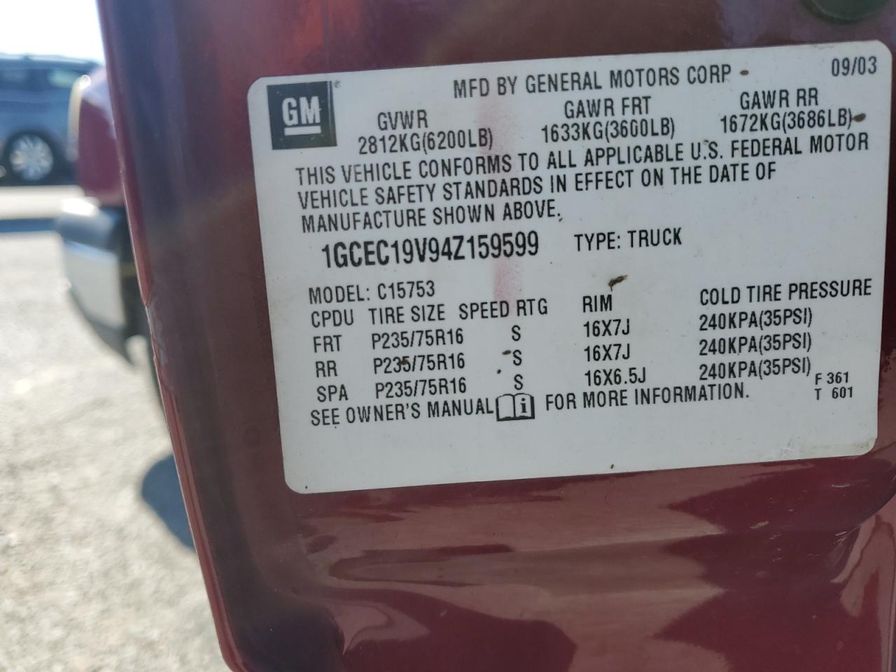 2004 Chevrolet Silverado C1500 VIN: 1GCEC19V94Z159599 Lot: 52165905