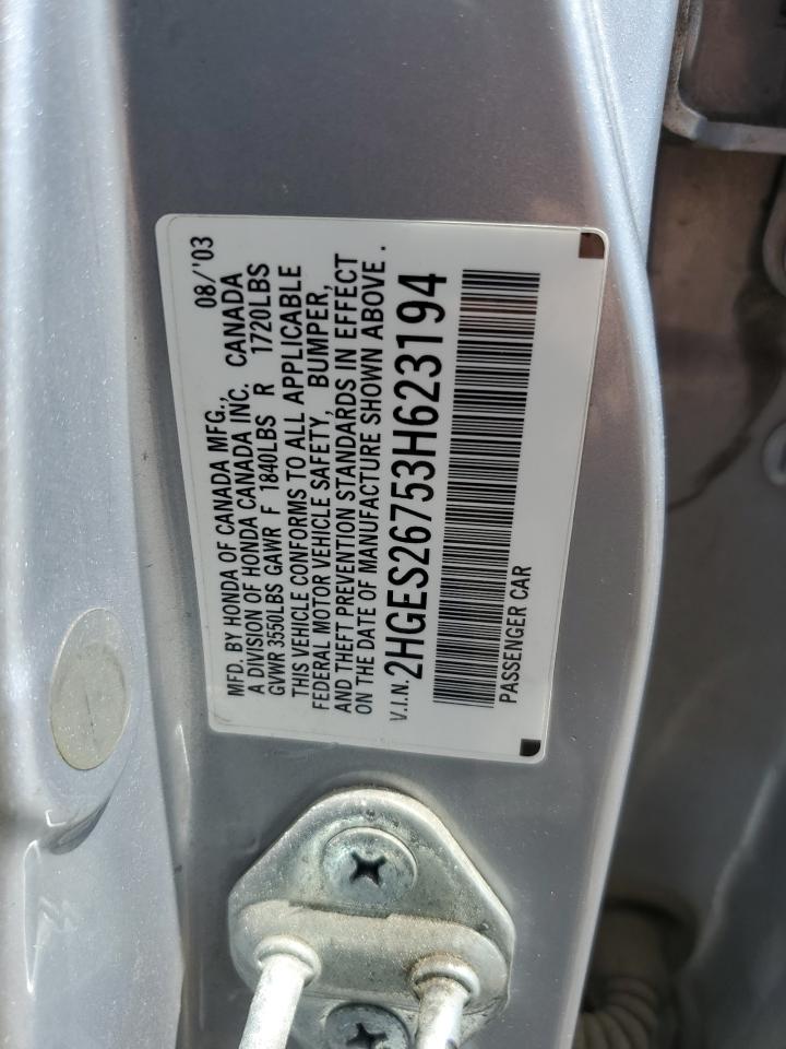 2003 Honda Civic Ex VIN: 2HGES26753H623194 Lot: 55095605