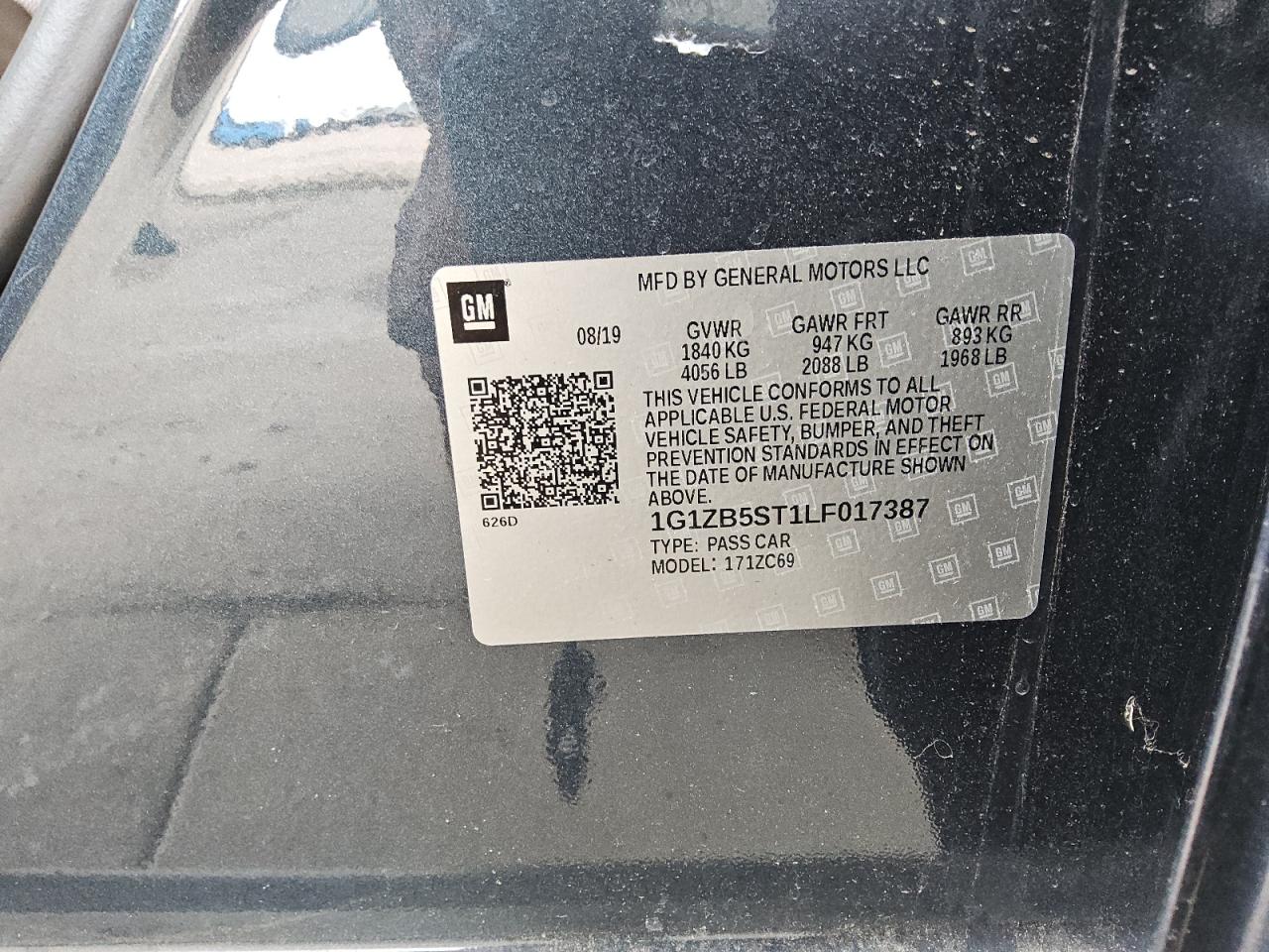 VIN: 1G1ZB5ST1LF017387 2020 CHEVROLET MALIBU