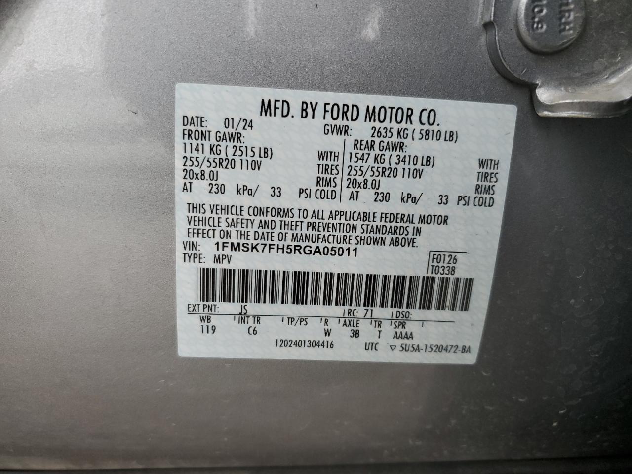 2024 Ford Explorer Limited VIN: 1FMSK7FH5RGA05011 Lot: 53397405