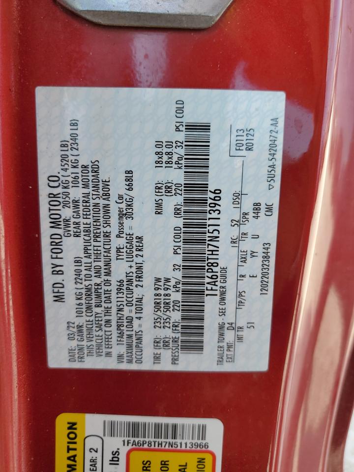 2022 Ford Mustang VIN: 1FA6P8TH7N5113966 Lot: 53068705